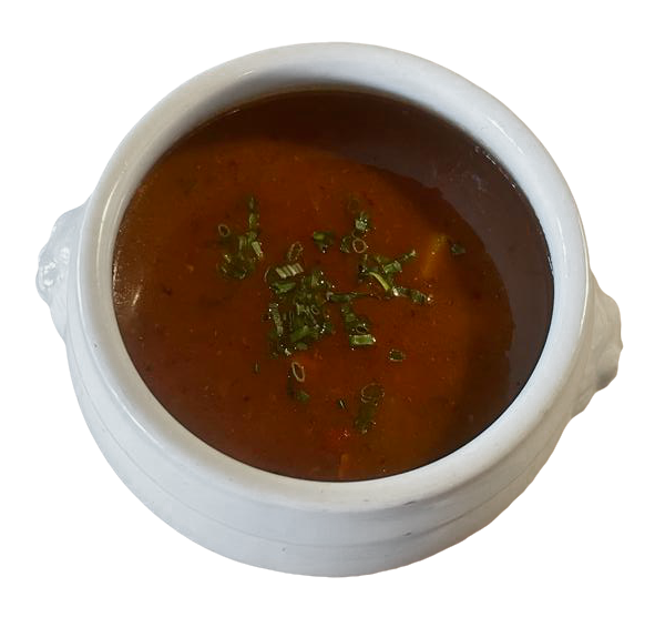 Gulash soup with a brezel